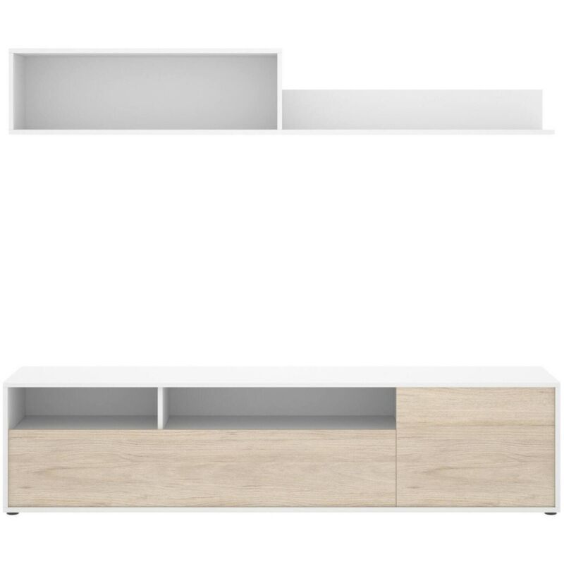 foto del prodotto parete attrezzata gabberi, composizione soggiorno, mobile salotto multiuso, armadio porta tv, 180x35 h44 cm, bianco e rovere dmora