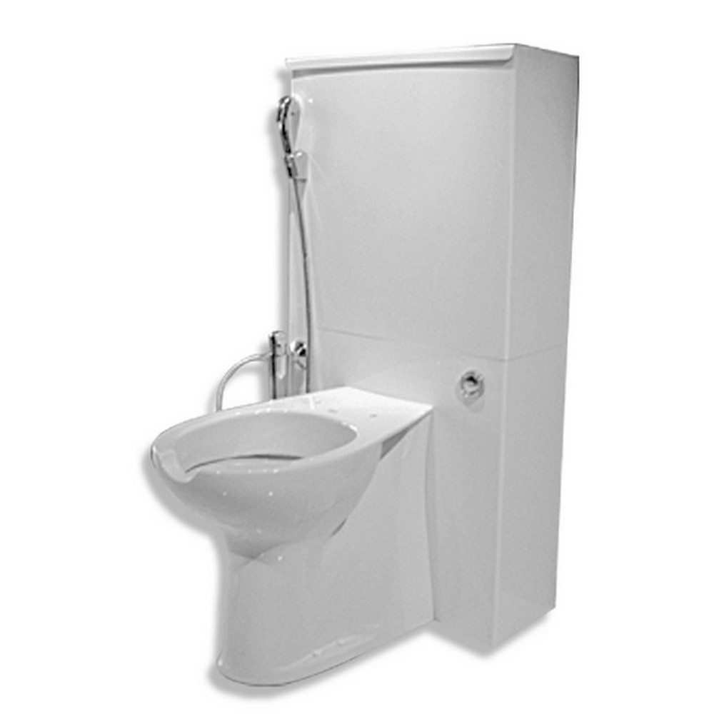 foto del prodotto parete attrezzata h120 con vaso a terra, miscelatore e doccetta