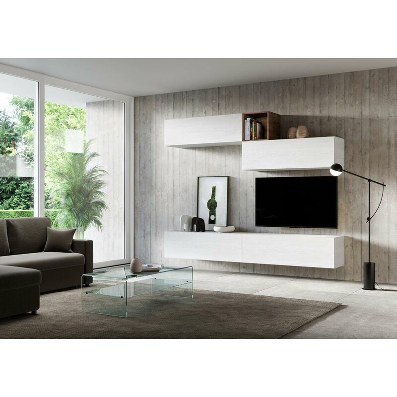 foto del prodotto parete attrezzata in legno sospesa moderna l268xp39.5 bianco frassino a01