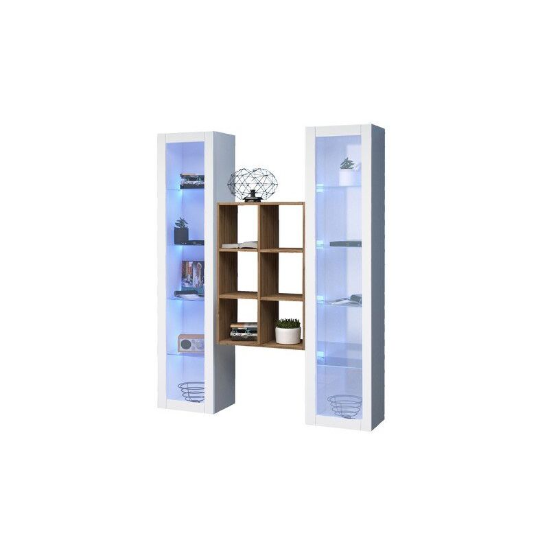 foto del prodotto parete attrezzata moderna per soggiorno 140x30x180cm echo colore bianco laccato lucido