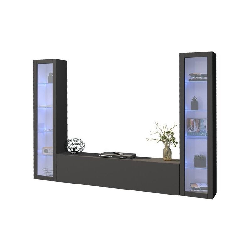 foto del prodotto parete attrezzata moderna per soggiorno 260x30x180cm echo colore antracite opaco