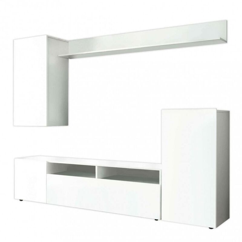 foto del prodotto parete attrezzata per soggiorno in truciolare cm 210x36,5x170 wallace colore bianco