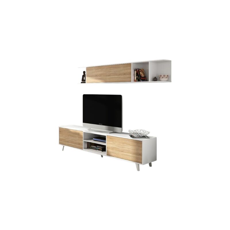 foto del prodotto parete attrezzata porta tv 180 cm bianco lucido e rovere canadese pisa