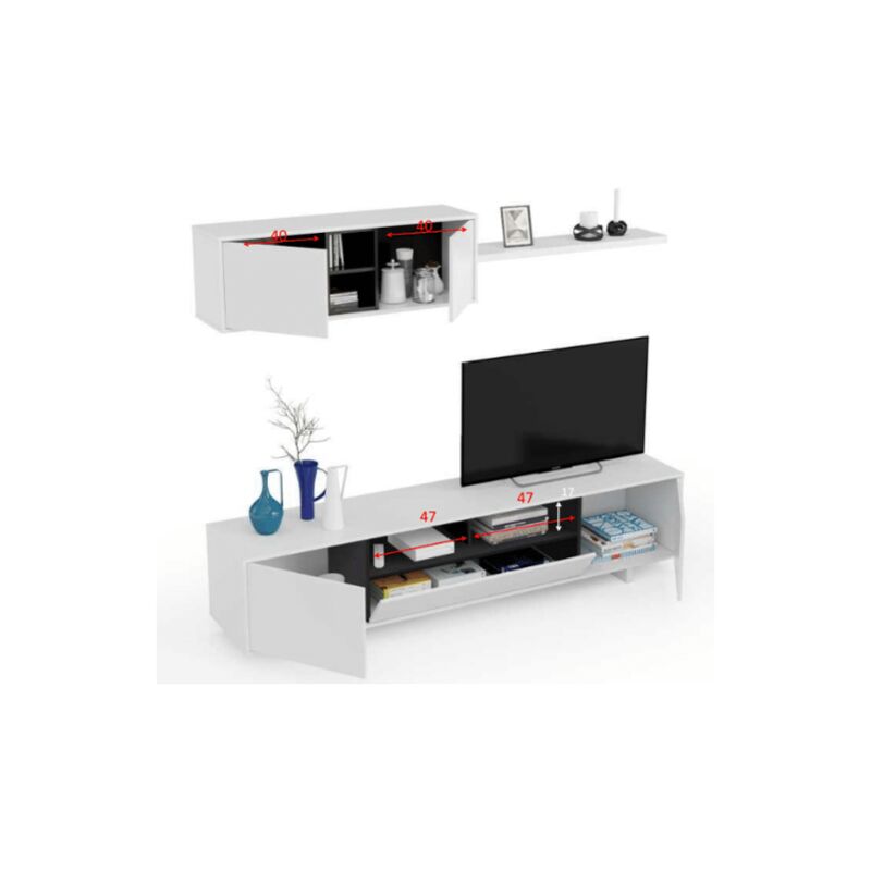foto del prodotto parete attrezzata porta tv 200 cm bianco lucido e grigio antracite paide