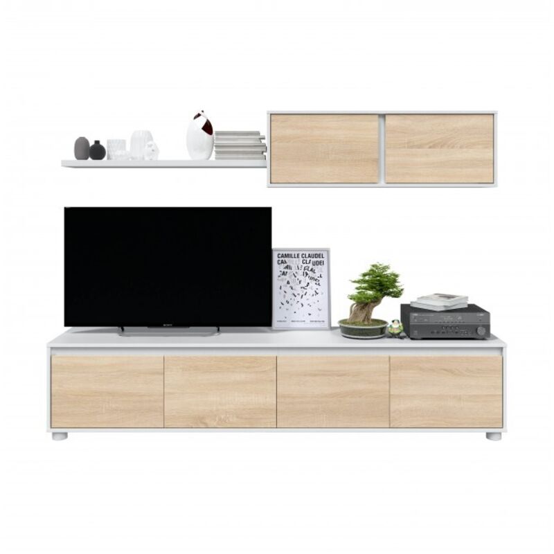 foto del prodotto parete attrezzata porta tv 200 cm bianco opaco e rovere canadese narva