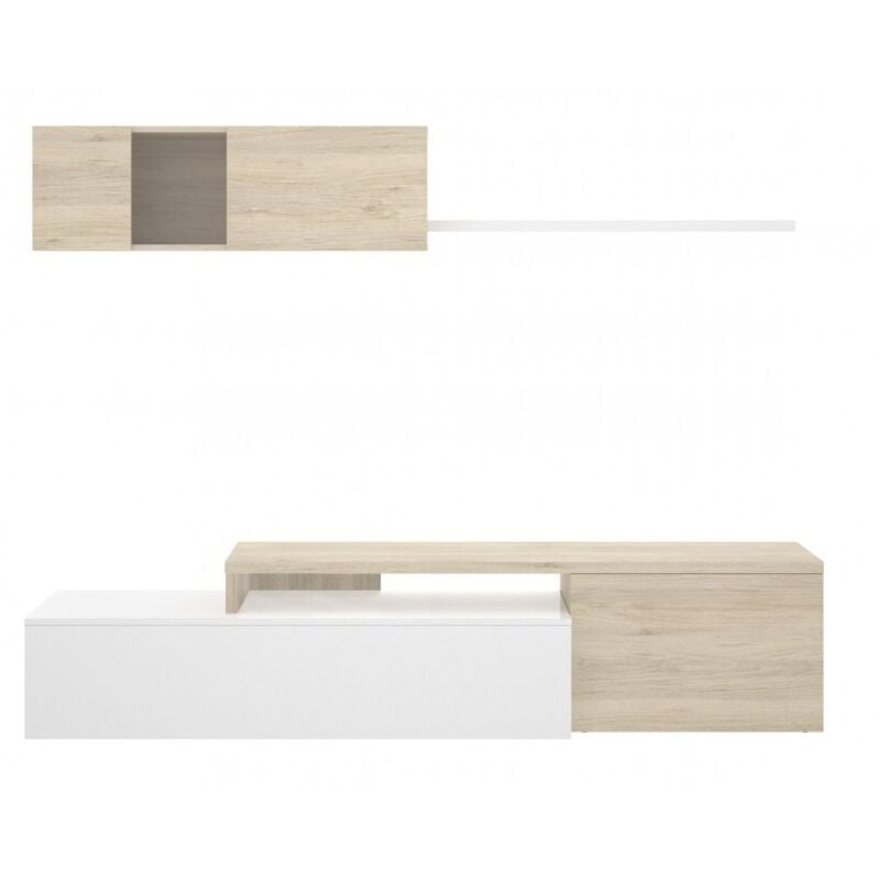 foto del prodotto parete attrezzata porta tv 201 cm bianco lucido e rovere naturale lincoln