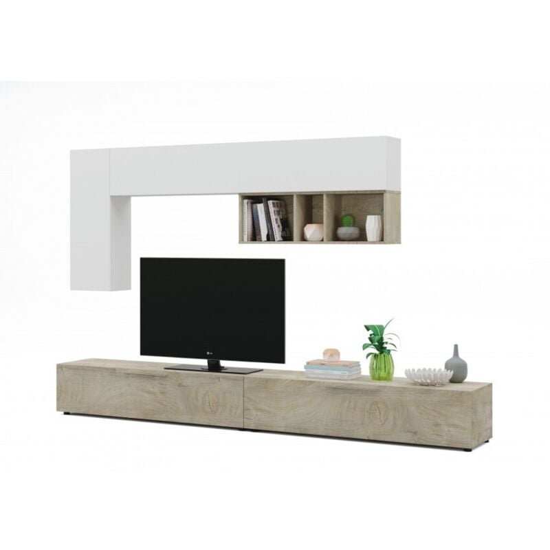 foto del prodotto parete attrezzata porta tv 260 cm bianco opaco e rovere sotira