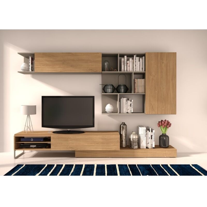 foto del prodotto parete attrezzata porta tv 272 cm rovere e grigio con libreria rio