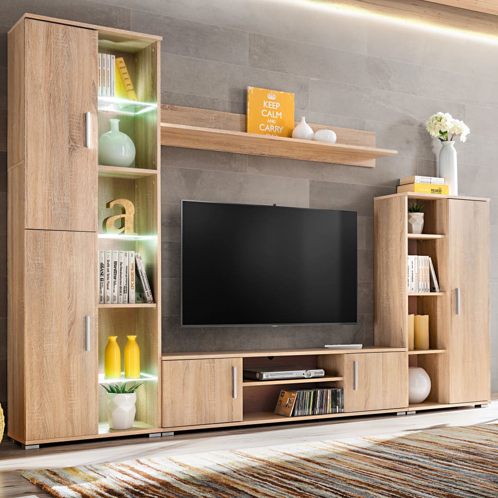 foto del prodotto parete attrezzata porta tv con luci led rovere sonoma cod mxl 13826