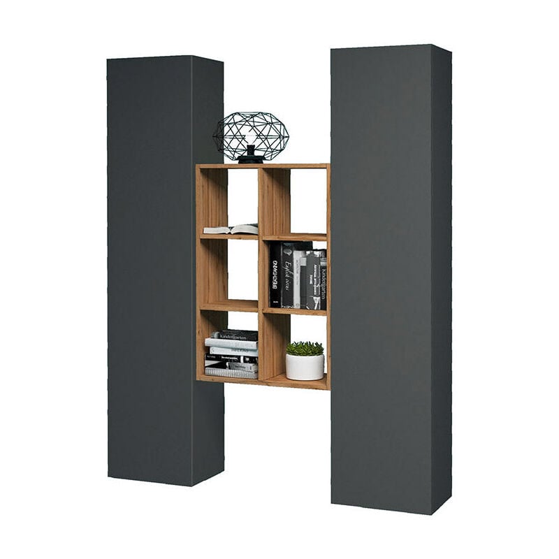 foto del prodotto parete attrezzata soggiorno 140x30x180 cm maruska n 22 grigio antracite opaco
