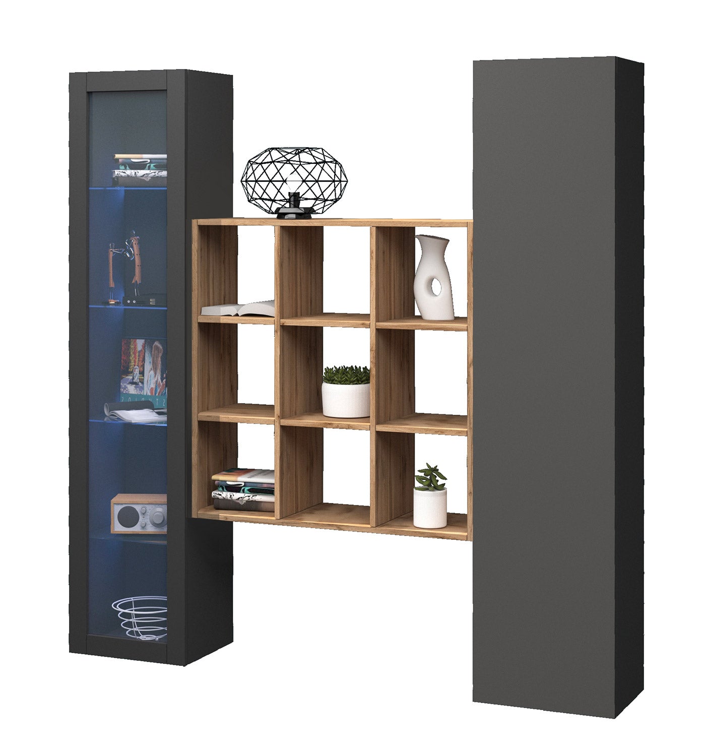 foto del prodotto parete attrezzata soggiorno 170x30x180 cm maruska n 25 grigio antracite opaco