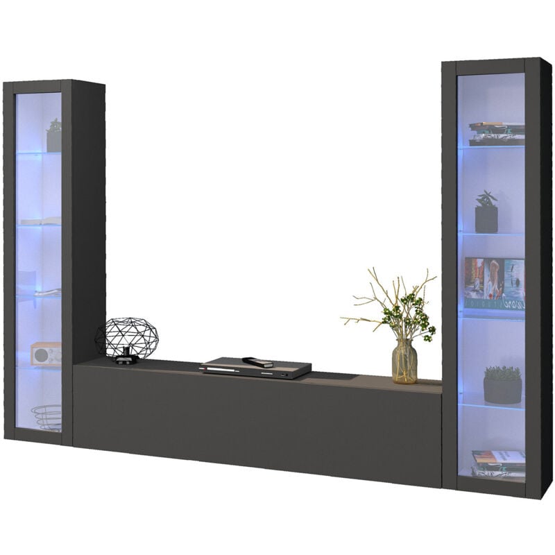 foto del prodotto parete attrezzata soggiorno 260x30x180 cm maruska n 12 grigio antracite opaco