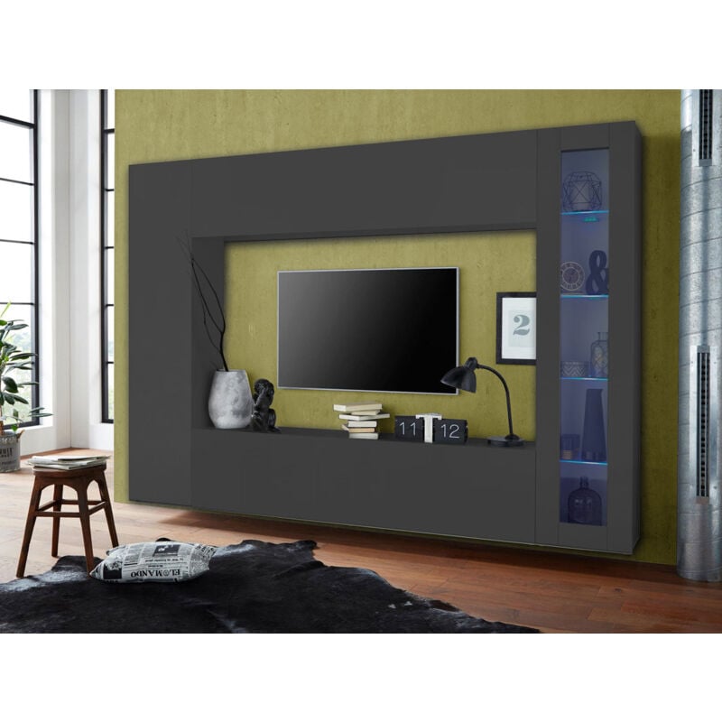 foto del prodotto parete attrezzata soggiorno 260x30x180 cm maruska n 3 grigio antracite opaco