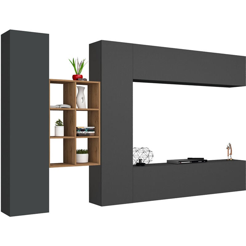 foto del prodotto parete attrezzata soggiorno 320x30x180 cm maruska n 20 grigio antracite opaco
