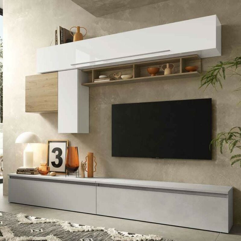 foto del prodotto parete attrezzata soggiorno comp 17, colore bianco gesso cadiz infinity