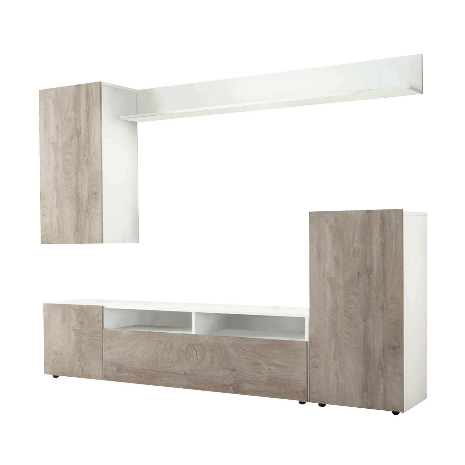 foto del prodotto parete attrezzata soggiorno di colore bianco e rovere chiaro mod. bridge