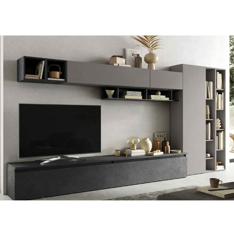 foto del prodotto parete attrezzata soggiorno l 387x186x40 comp 43 ardesia piombo infinity