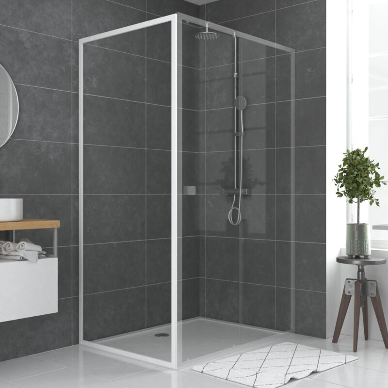 foto del prodotto parete di ritorno per porta doccia bianca retour 80x185 cm vetro trasparente 5 mm whity side 80