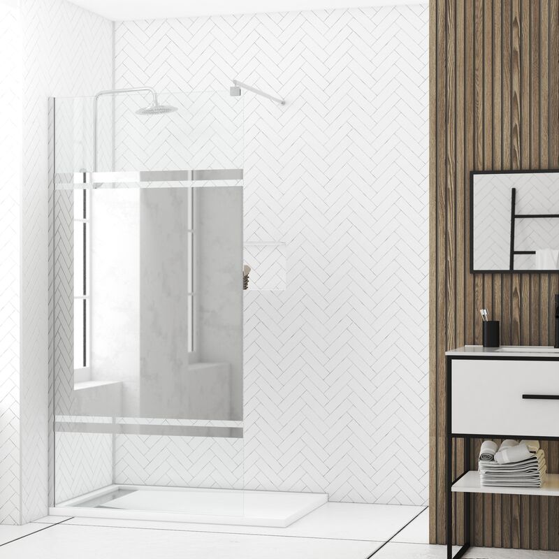 foto del prodotto parete doccia 100x200cm fascia specchio barra di supporto estensibile e profilo cromato