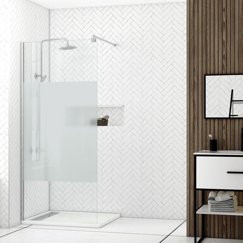 foto del prodotto parete doccia 100x200cm vetro temperato smerigliato 8mm profilo cromato freedom 2 frosted