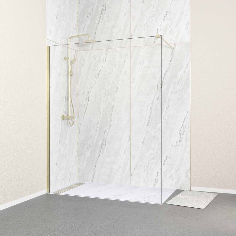 foto del prodotto parete doccia 160x200 cm vetro temperato 8 mm finitura oro spazzolato freedom 2 gold