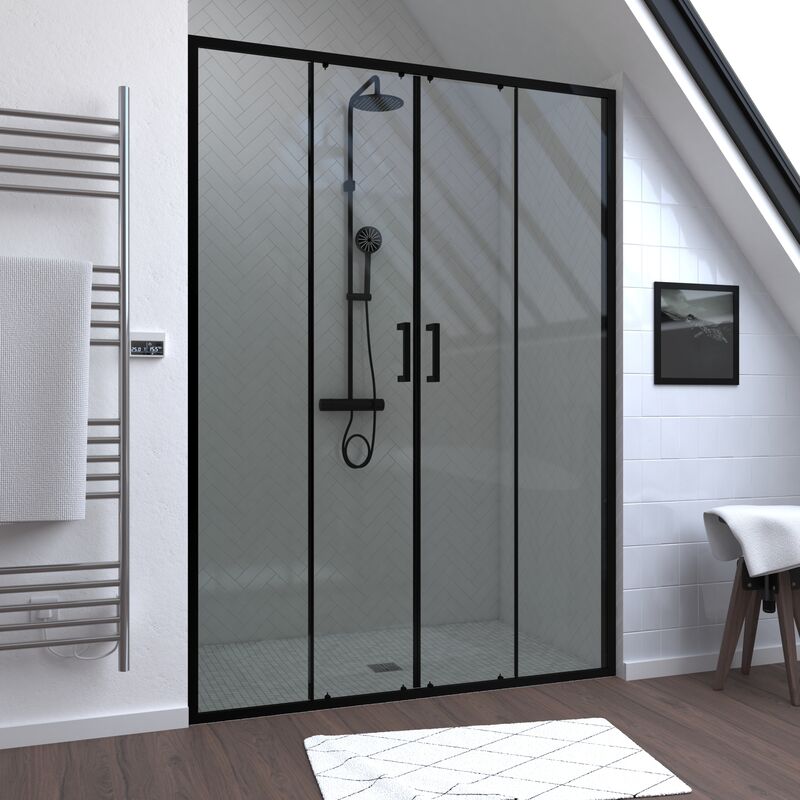 foto del prodotto parete doccia 2 porte scorrevoli 140x200 cm vetro trasparente profilo nero crush