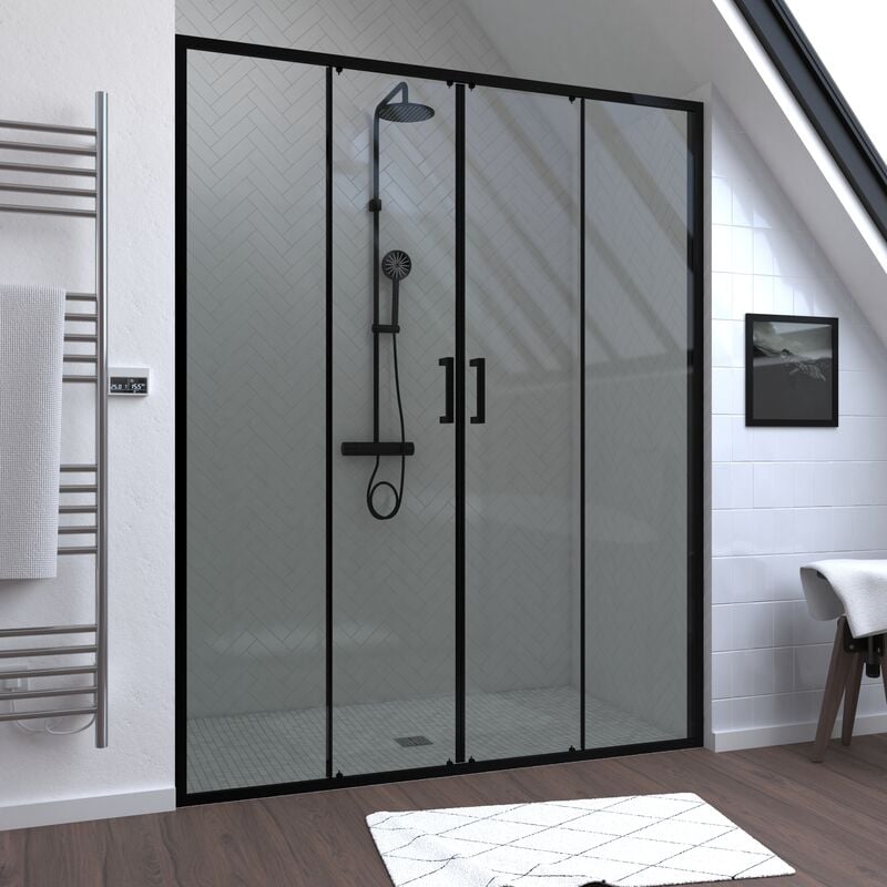 foto del prodotto parete doccia 2 porte scorrevoli 160x200 cm vetro trasparente profilo nero crush
