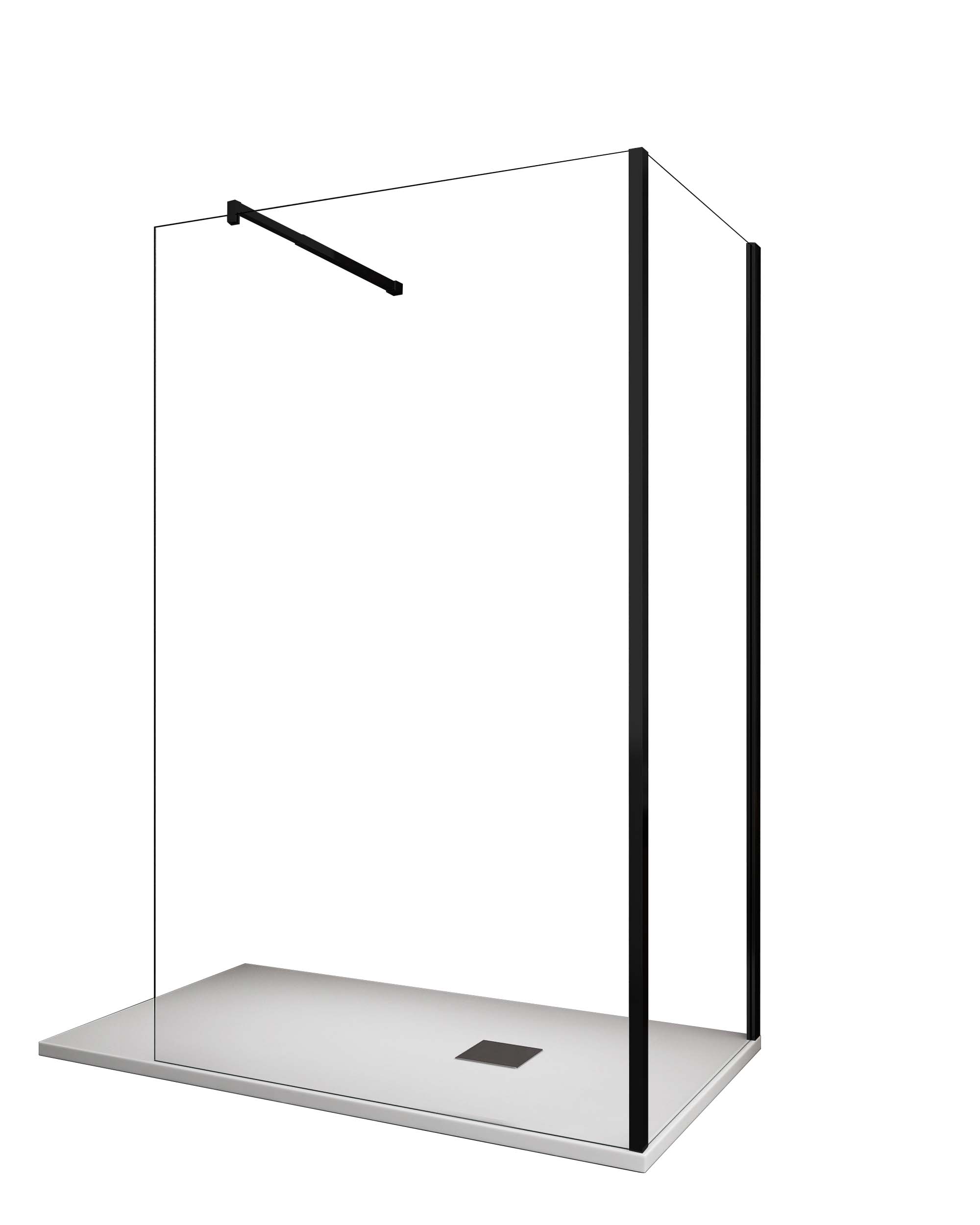 foto del prodotto parete doccia angolare walk-in h 200 vetro 8mm trasparente telaio nero con accessori - 70x110 reversibile