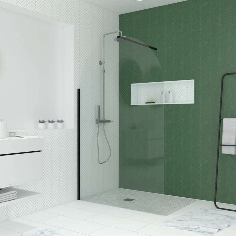 foto del prodotto parete doccia arrotondata 120x200 cm profilo black mat dark curved