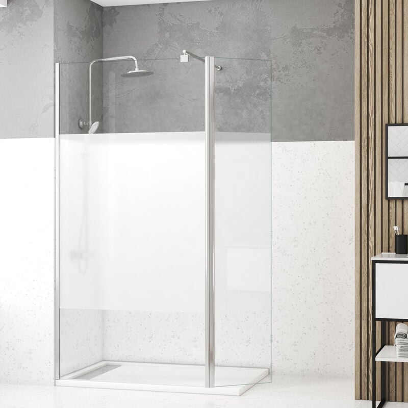 foto del prodotto parete doccia con deflettore girevole 100 40x200cm fascia smerigliata barra estensibile cromata