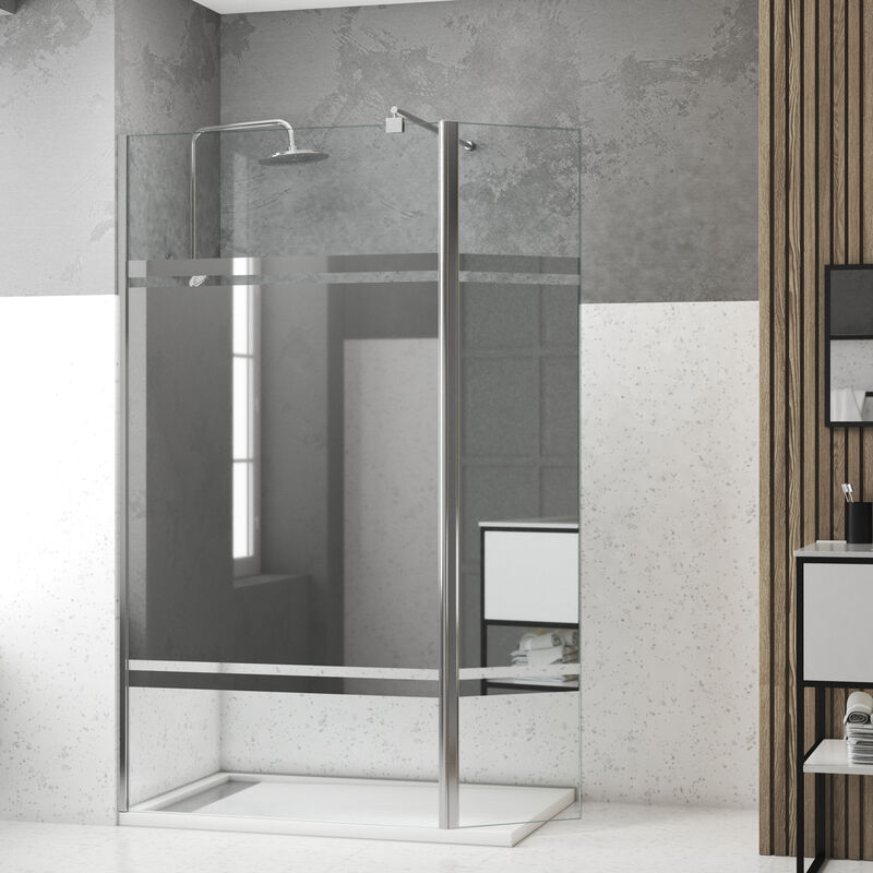 foto del prodotto parete doccia con deflettore girevole 100 40x200cm fascia specchio barra estensibile cromato
