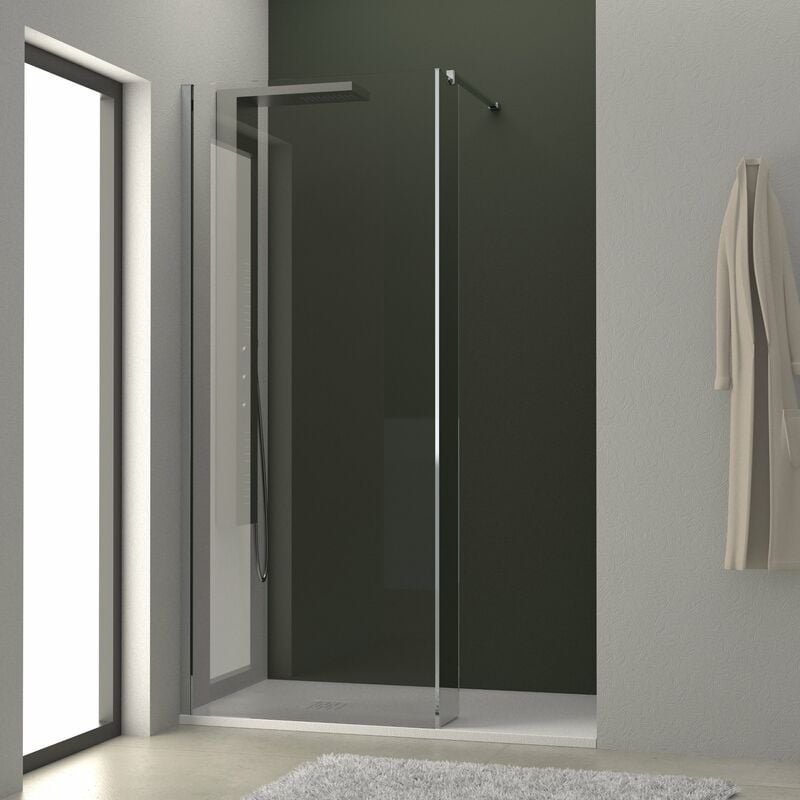 foto del prodotto parete doccia con paraschizzi helsinki 80 25 cm cristallo trasparente 8 mm