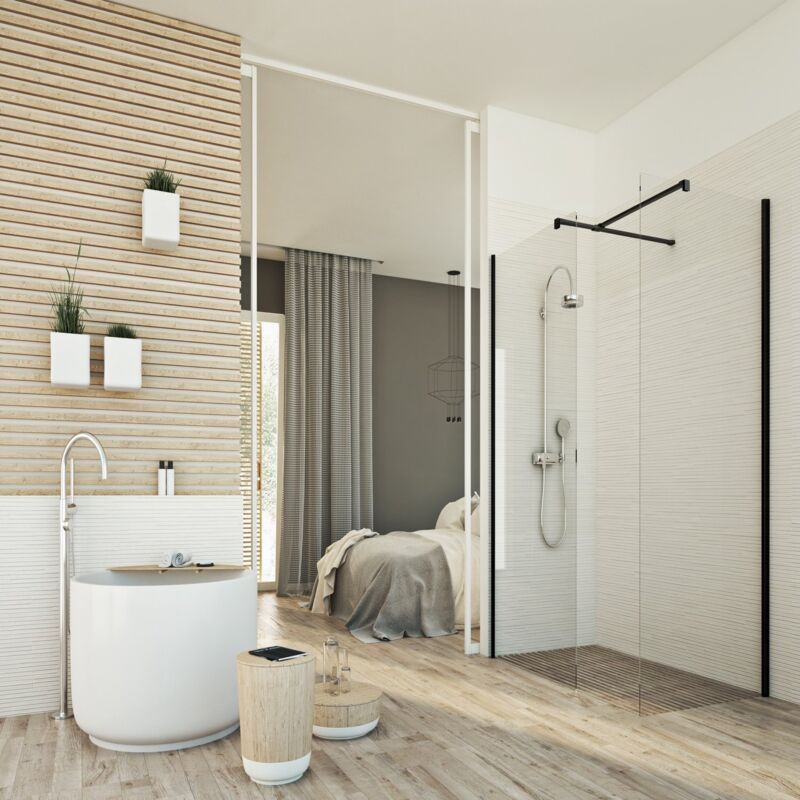 foto del prodotto parete doccia idralite vetro 8 mm h 198 cm mod. walk in corner 70x120 cm black