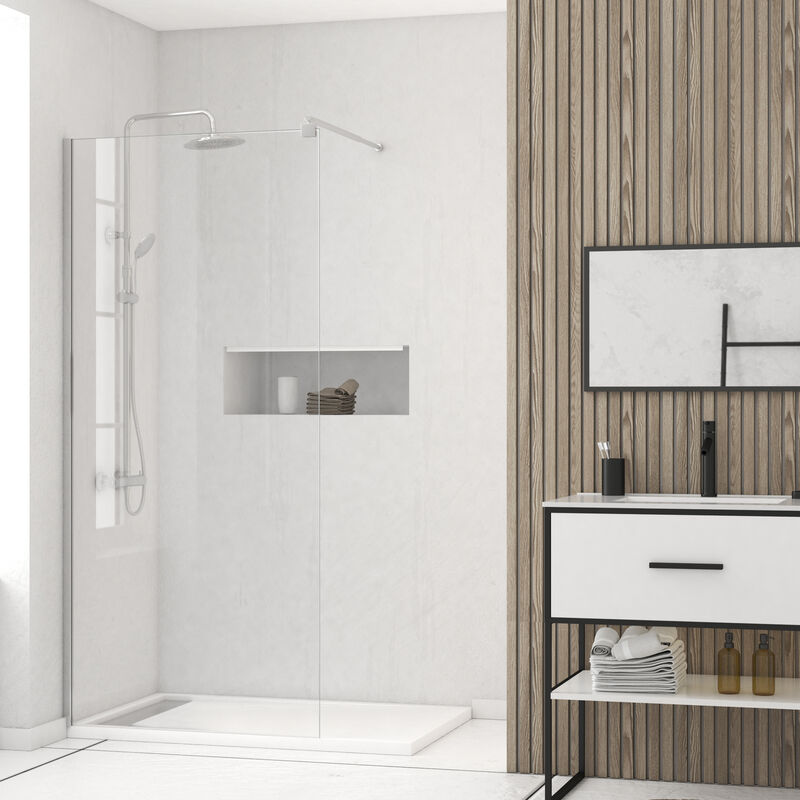 immagine 0 del prodotto parete doccia in vetro trasparente 100x200cm barra di supporto estensibile e profilo cromato