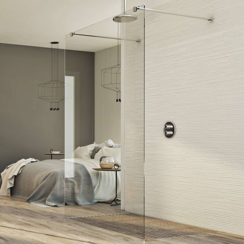 foto del prodotto parete doccia in vetro trasparente 8 mm h 198 mod. walk in free 110 cm