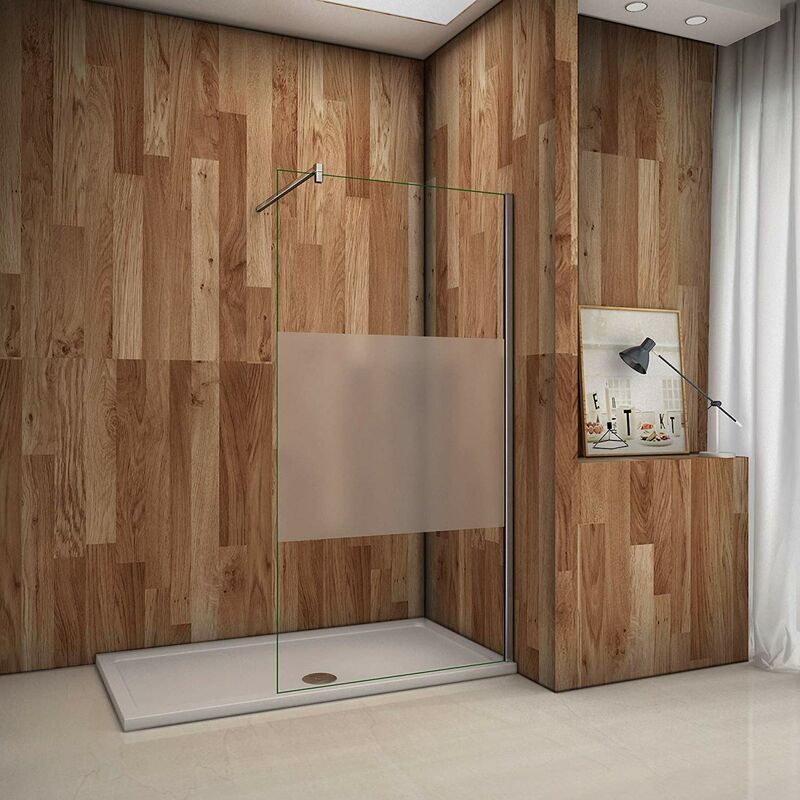 foto del prodotto parete doccia vetro temperato anti frantumi opaco fascia centrale 8mm fissa con barra stabilizzatrice da 90 cm tagliabile 120x200cm