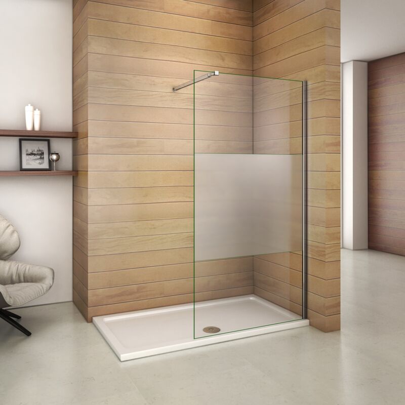 foto del prodotto parete doccia vetro temperato anti frantumi opaco fascia centrale 8mm fissa con barra stabilizzatrice regolabile 70x200cm