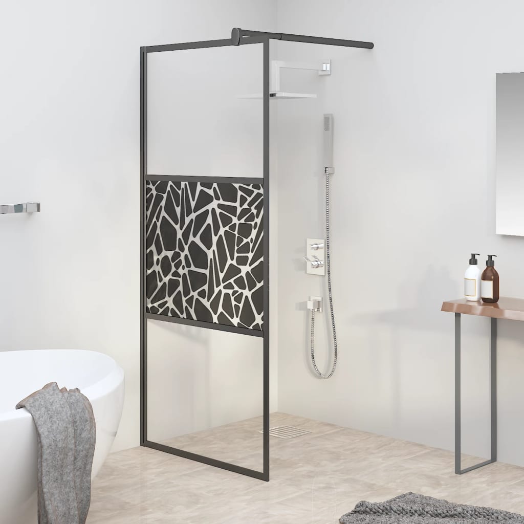 foto del prodotto parete doccia walk in 80x195cm vetro esg con design pietre nero cod mxl 42809