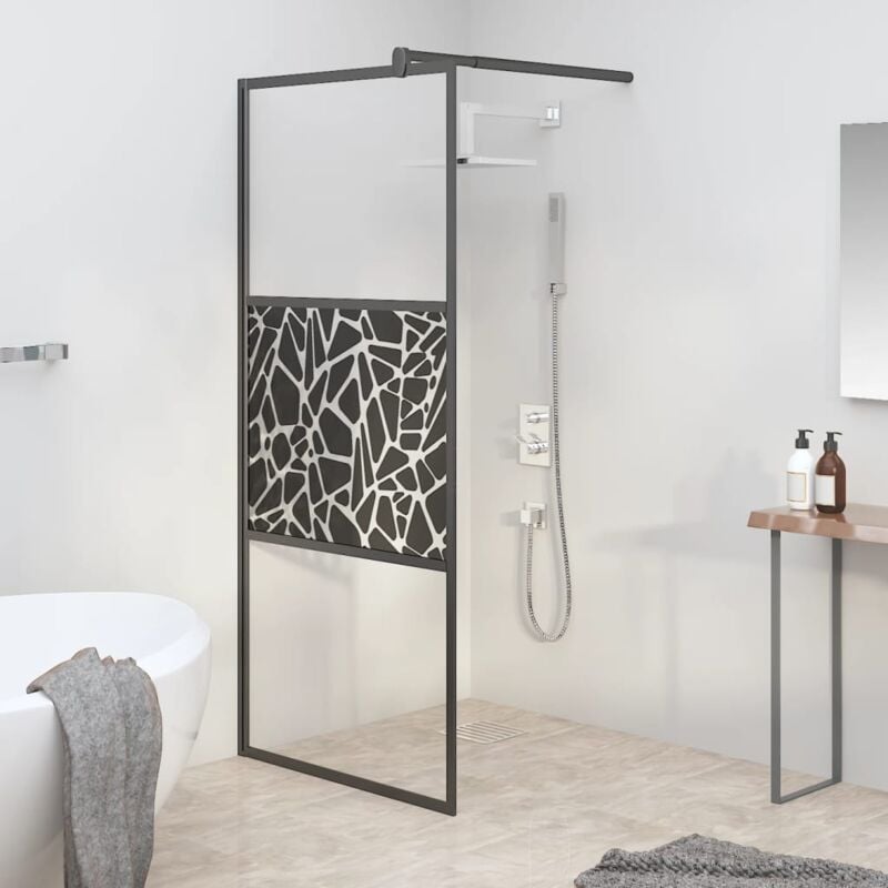 foto del prodotto parete doccia walk in 80x195cm vetro esg con design pietre nero vidaxl 951469