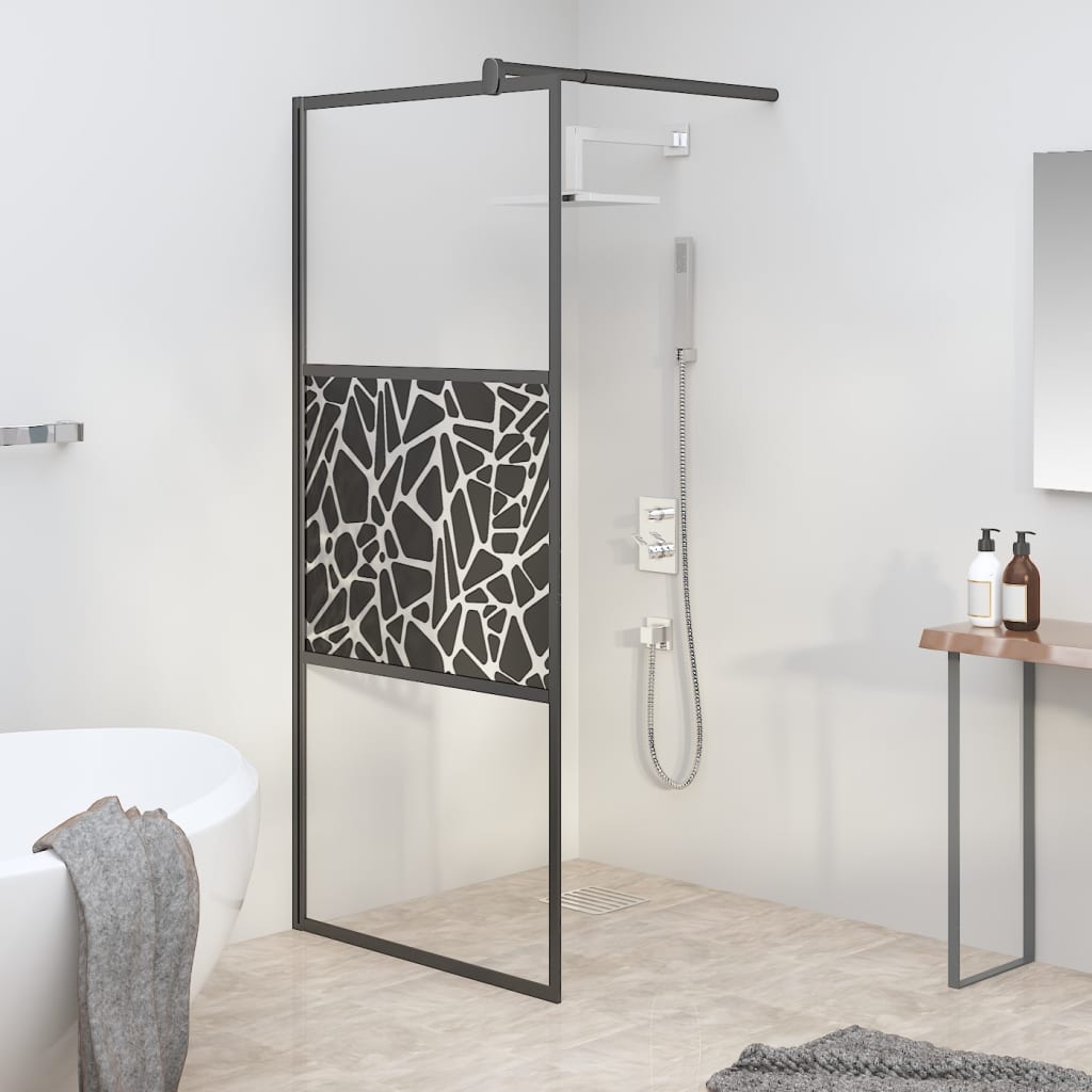 foto del prodotto parete doccia walk in 90x195cm vetro esg con design pietre nero cod mxl 70968