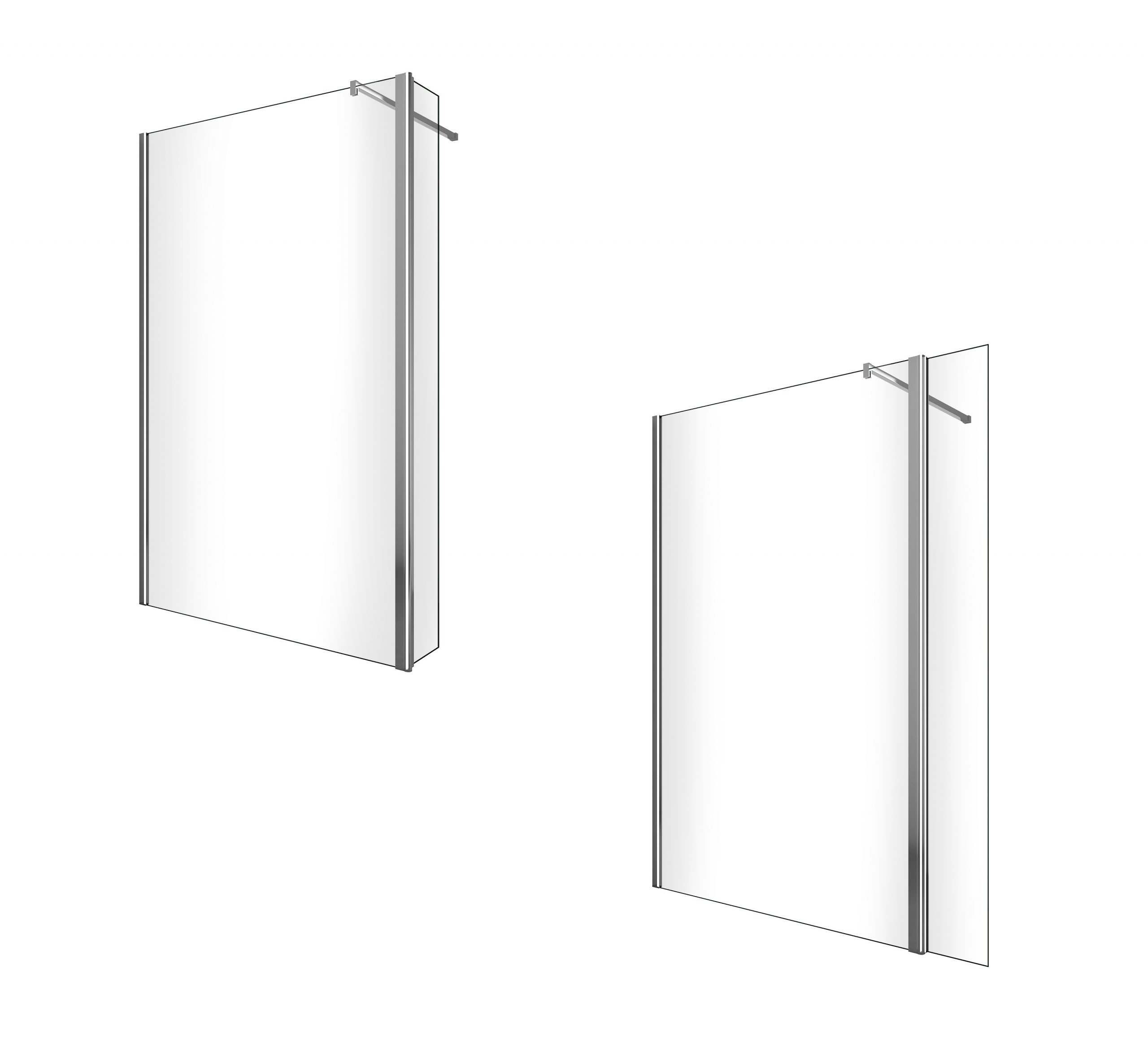 foto del prodotto parete doccia walk in con anta mobile paraspruzzi vetro temprato 8mm h 200 cm misura 75 cm lastra 30 cm antina