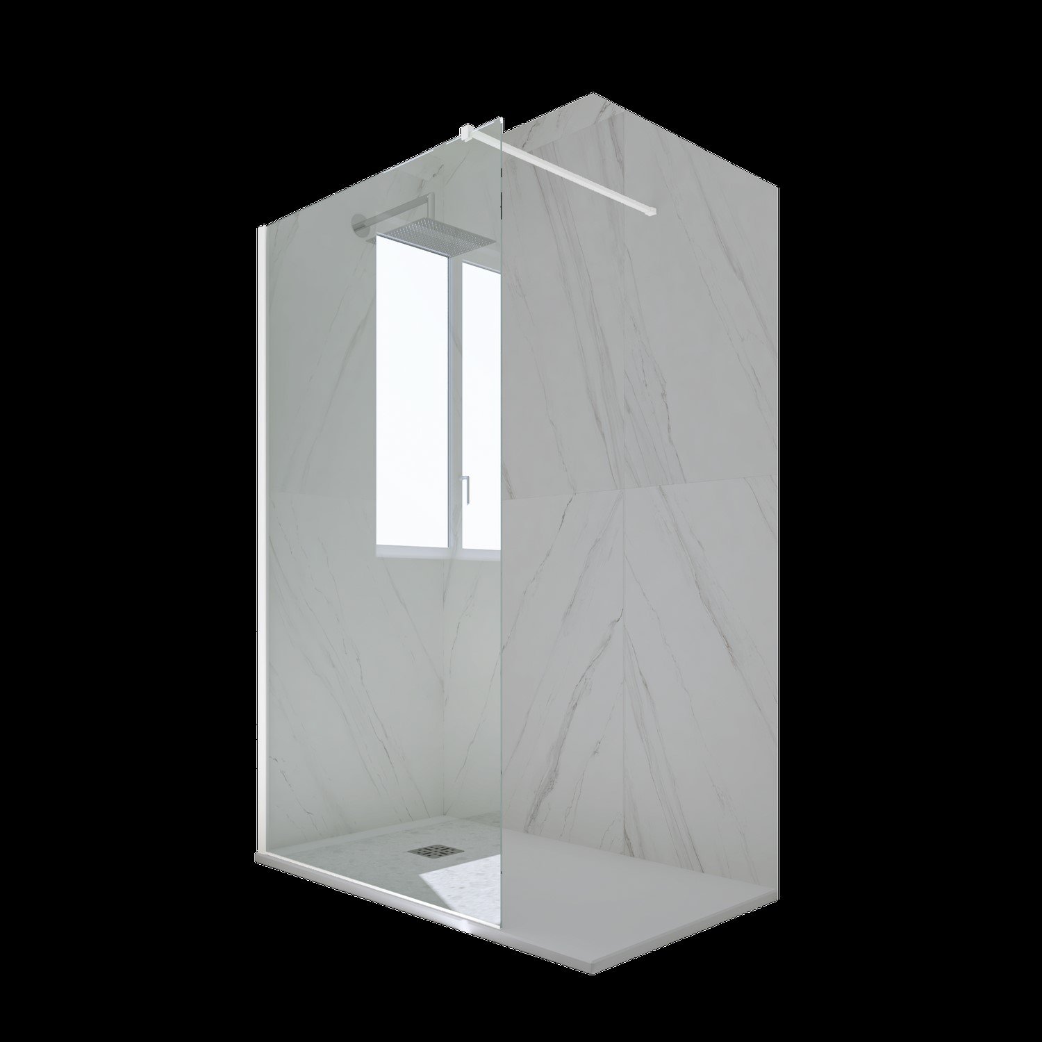 foto del prodotto parete doccia walk in da 110 cm h 200 vetro trasparente profilo bianco in pvc mod. venus