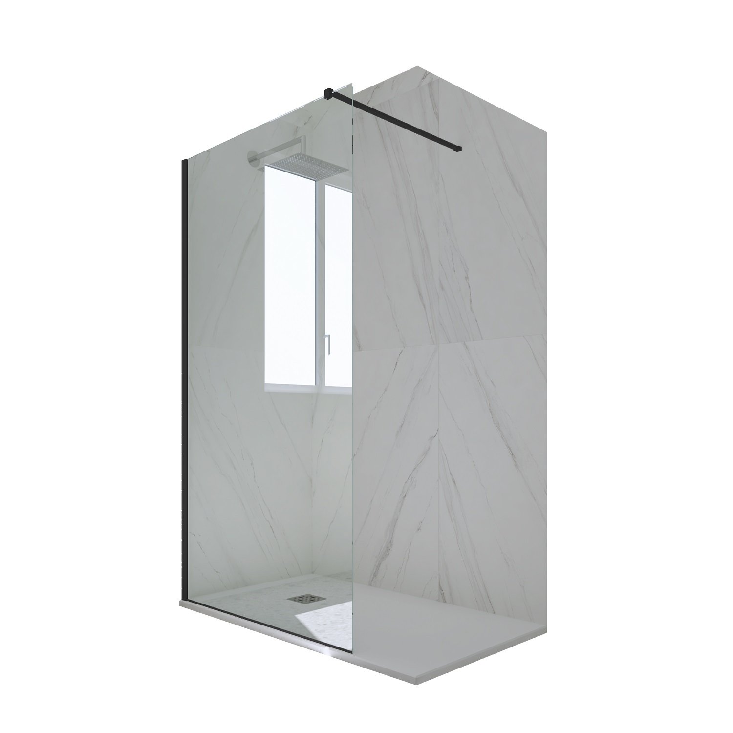 foto del prodotto parete doccia walk in da 110 cm h 200 vetro trasparente profilo nero matt in pvc mod. kolors