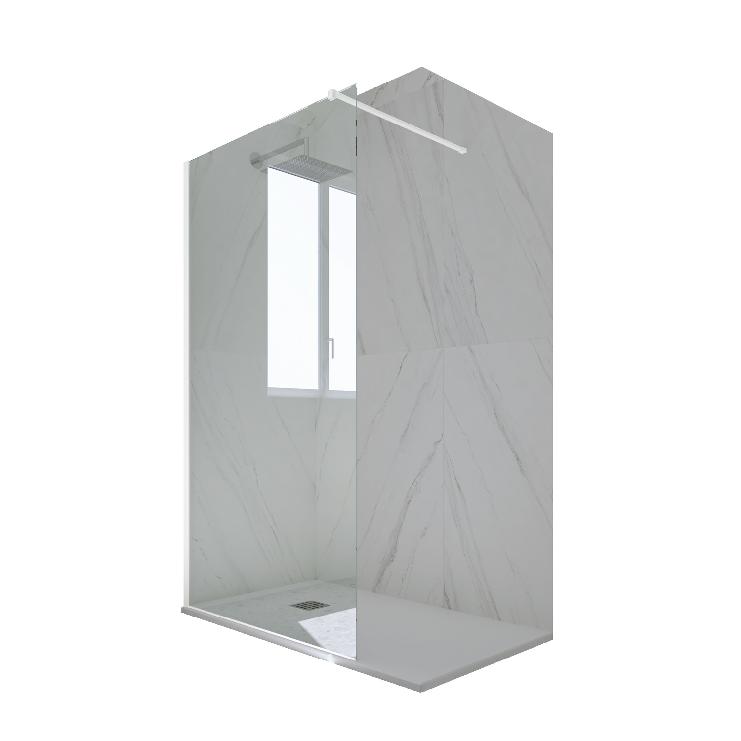 foto del prodotto parete doccia walk in da 90 cm h 200 vetro trasparente profilo bianco matt in pvc mod. kolors