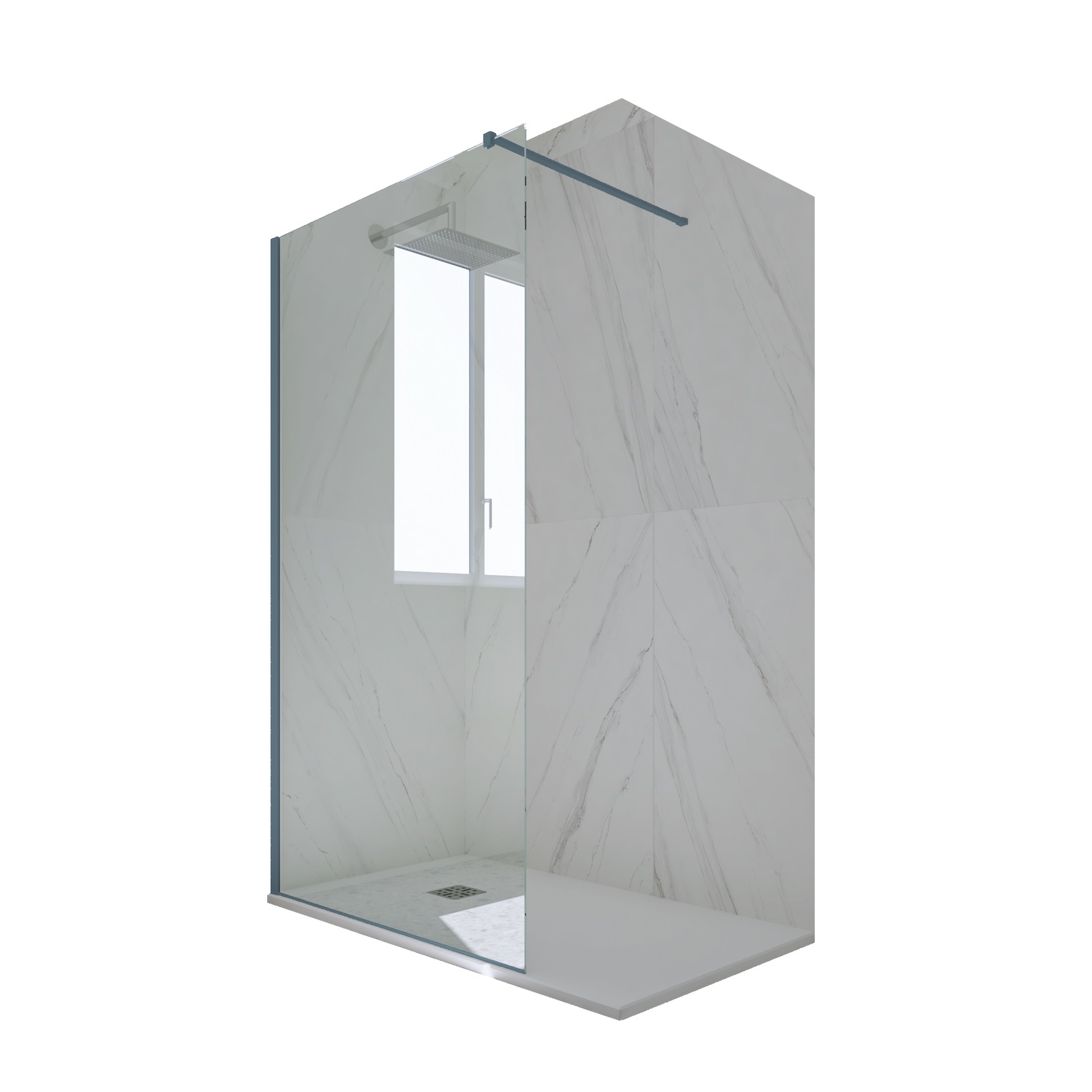 foto del prodotto parete doccia walk in da 90 cm h 200 vetro trasparente profilo blu navy in pvc mod. kolors