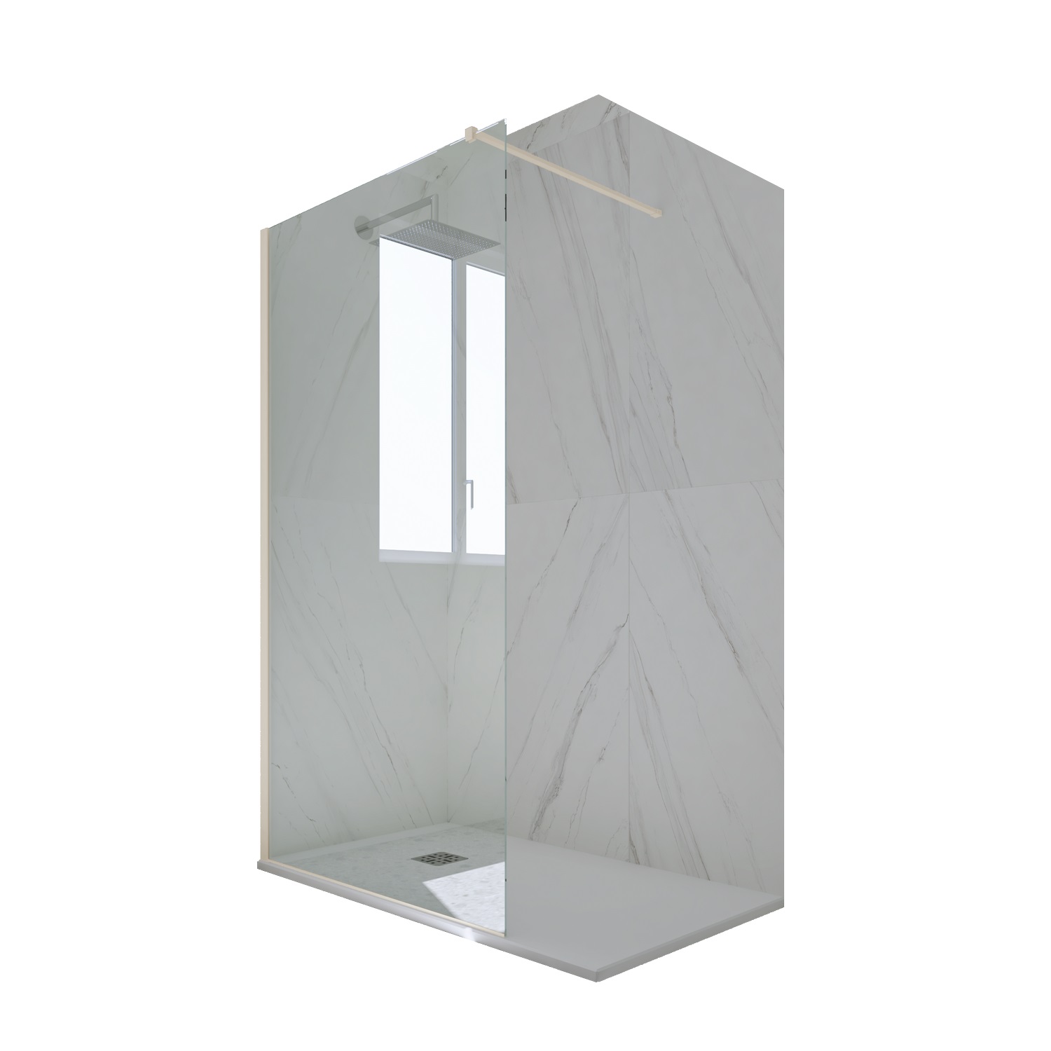 foto del prodotto parete doccia walk in da 90 cm h 200 vetro trasparente profilo champagne in pvc mod. kolors