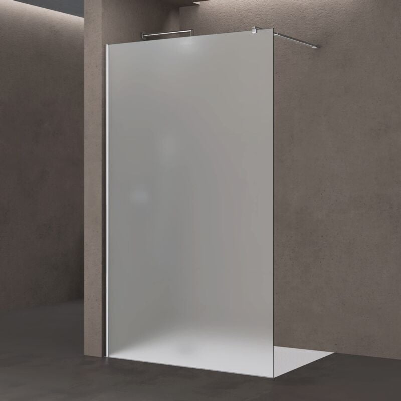 foto del prodotto parete doccia walk in in cristallo temperato satinato, inclusa barra stabilizzatrice regolabile 70 120 cm in acciaio inox, vetro 10 mm, profilo