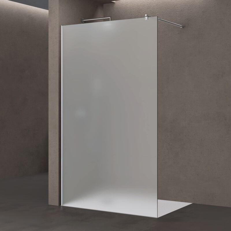 foto del prodotto parete doccia walk-in in cristallo temperato satinato, inclusa barra stabilizzatrice regolabile 70-120 cm in acciaio inox, vetro 8 mm, profilo cromo,