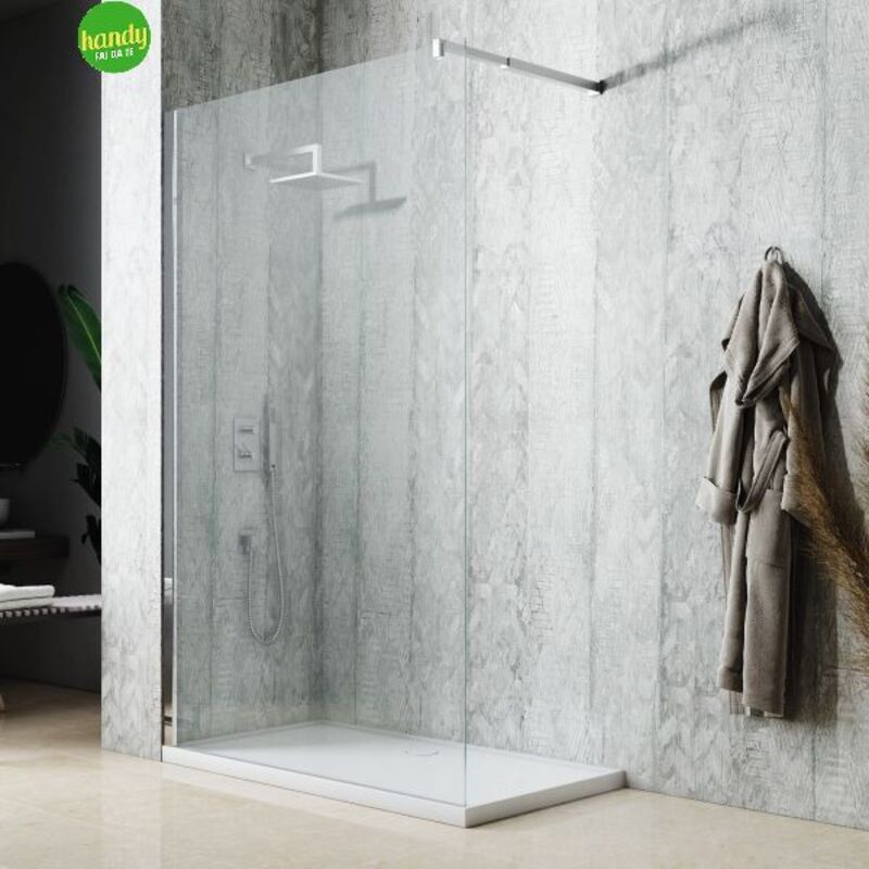 foto del prodotto parete doccia walk-in in vetro temperato 8mm con barra stabilizzatrice modello edison h.195 cm 100 vetro trasparente mobo