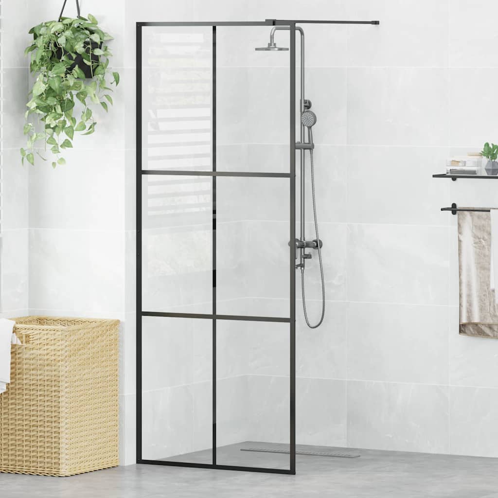 foto del prodotto parete doccia walk in in vetro trasparente esg nera 80x195 cm cod mxl 48378